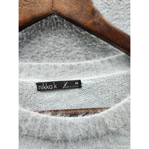Nikka K Womens Believe Sweater M Light Gray Fuzzy Acrylic Nylon Blend - Picture 2 of 4
